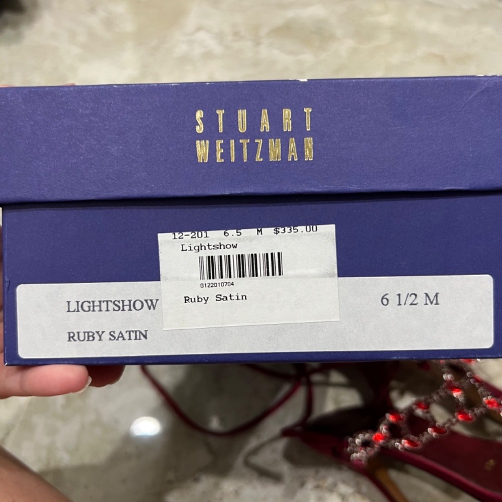 Stuart Weitzman Light Show Ruby Satin Crystal Dre… - image 7